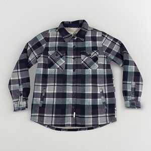 Soho Threads Plaid Shirt Jacket Womens‎ Small Blue Sherpa Lined Fleece Shacket